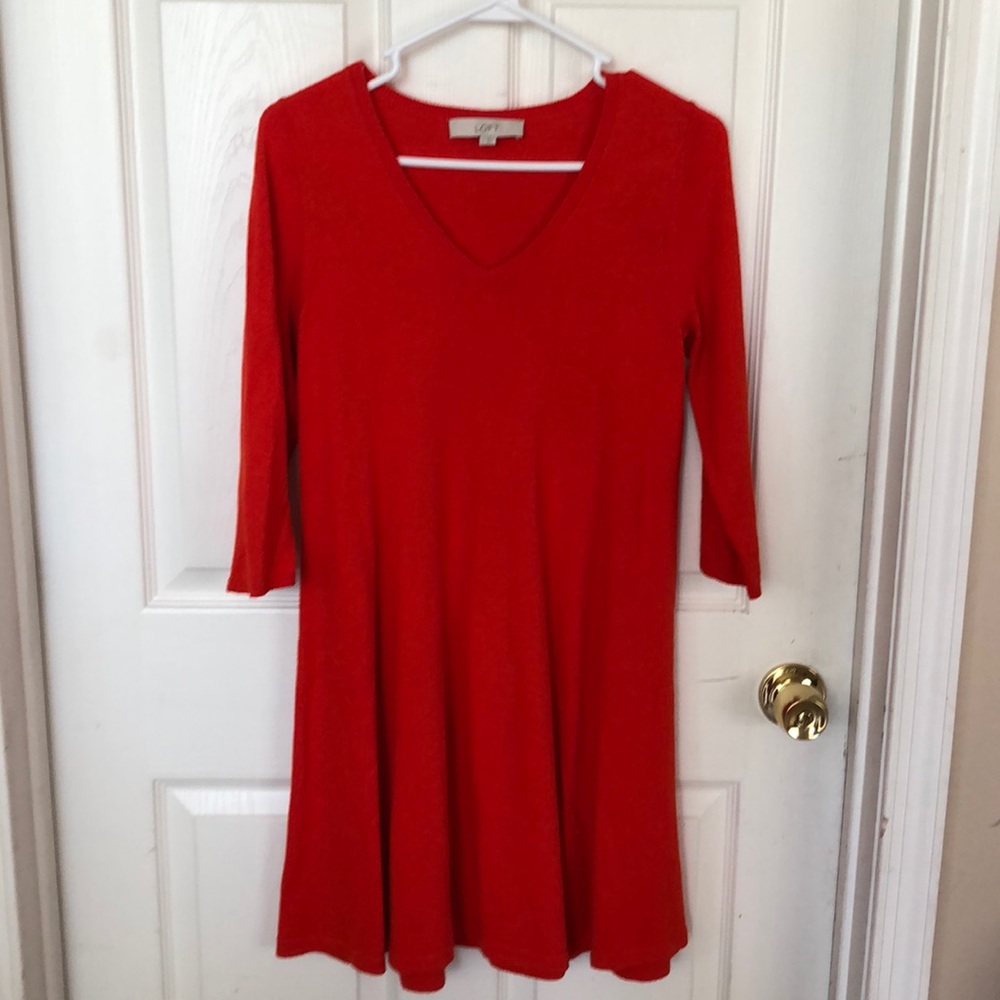 Loft, V-neck Sweater Dress, size S, 3/4 sleeve